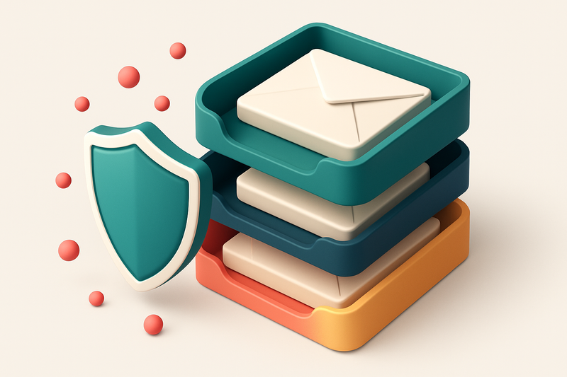 Hero: an isometric inbox with envelopes sorted into three trays — green for verified 'valid' addresses, red for 'invalid