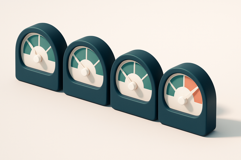 a row of four gauges showing validity levels from low to high