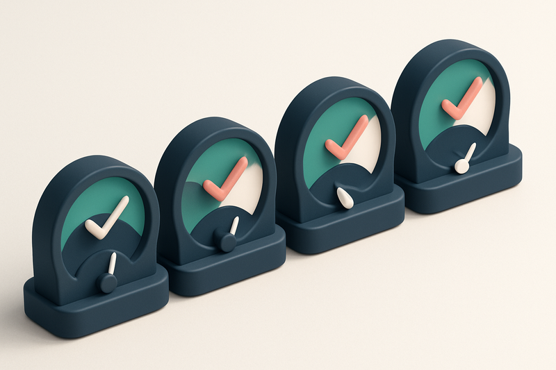 A row of four gauges, each showing a different validation stage: syntax, DNS, SMTP, domain presence