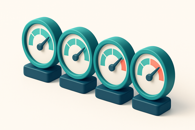 Hero: a row of four gauges with labels 'Accuracy', 'Compliance', 'Delivery', 'Privacy'