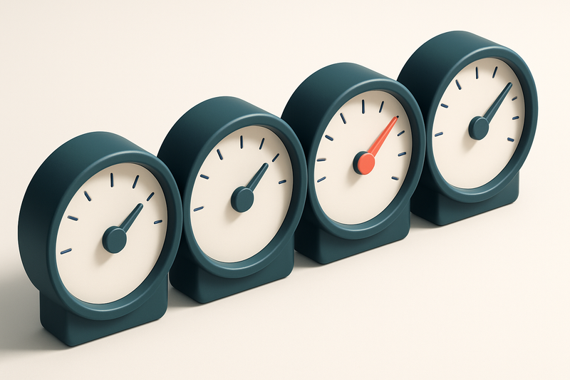a row of four gauges with different readings