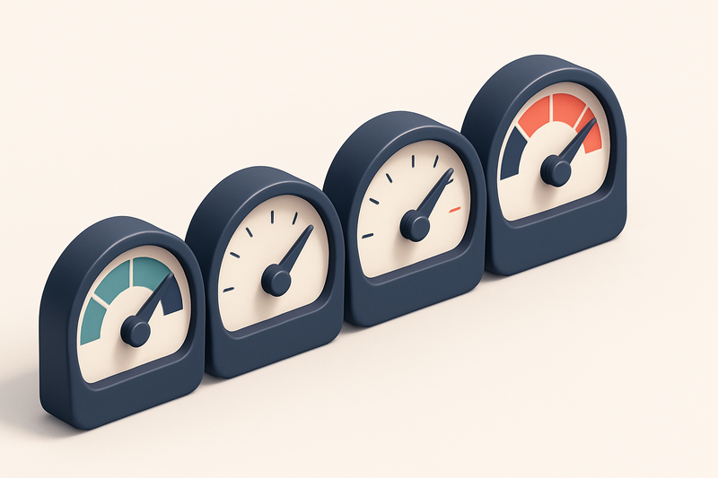 a row of four gauges showing levels from low to high, each labeled with a sender reputation metric