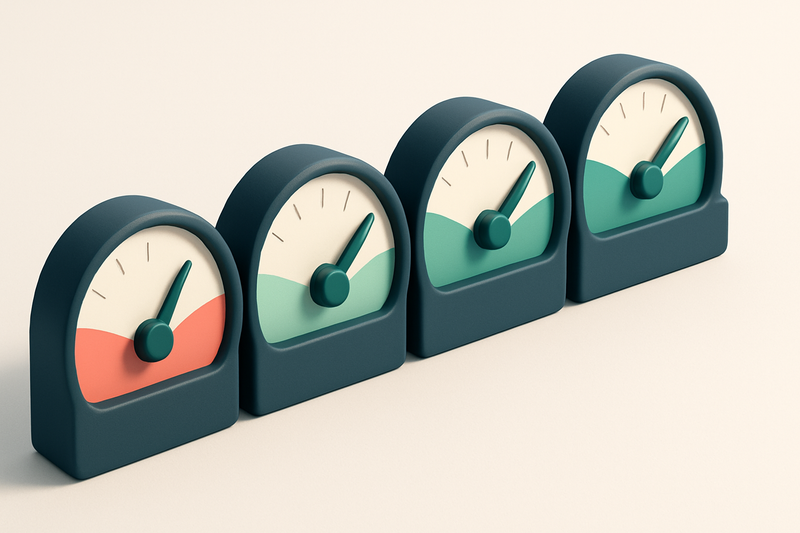 a row of four gauges showing sender reputation, bounce rate, inbox placement, and deliverability