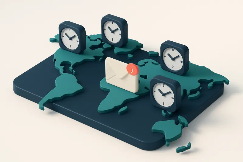 Hero: An isometric world map with various digital clocks across different cities, illustrating global time zones affecti