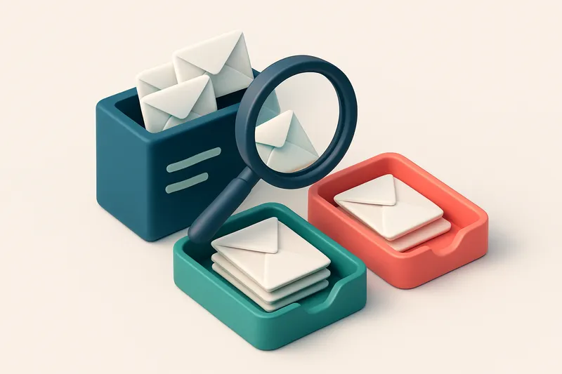 Hero: a 3D isometric email inbox with envelopes being sorted onto a green 'valid' tray and a red 'invalid' tray, with a