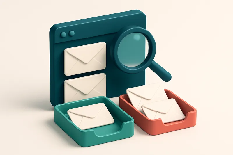 Hero: an isometric illustration of an email inbox with envelopes being sorted onto a green 'valid' tray and a red 'bounc