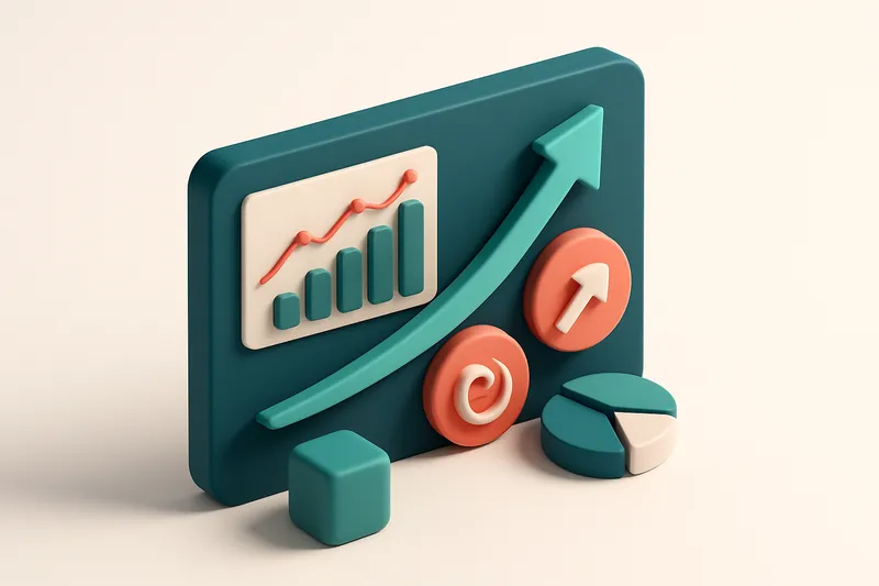 Hero: a 3D isometric illustration of a marketing dashboard with graphs and charts, showing ROI indicators prominently