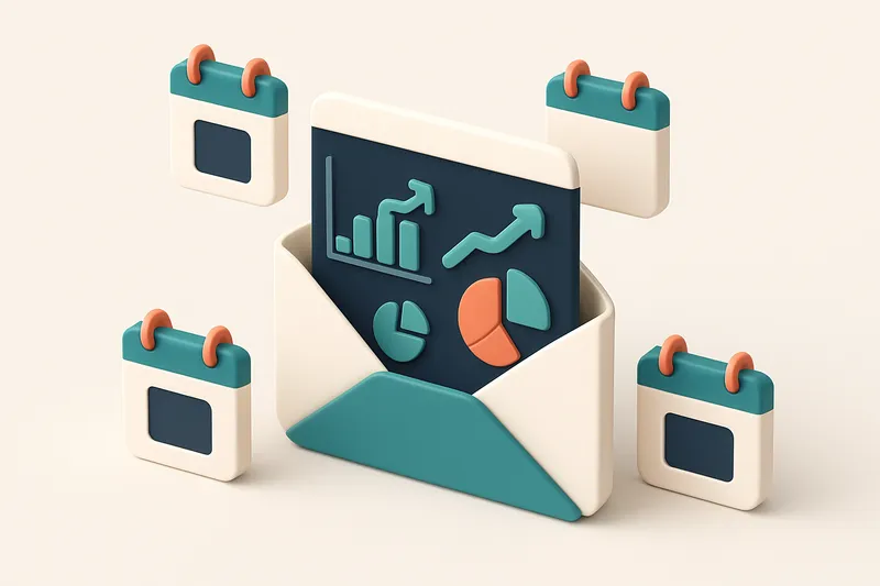 Hero: An isometric illustration of an email dashboard showing graphs and charts indicating improvements, surrounded by T