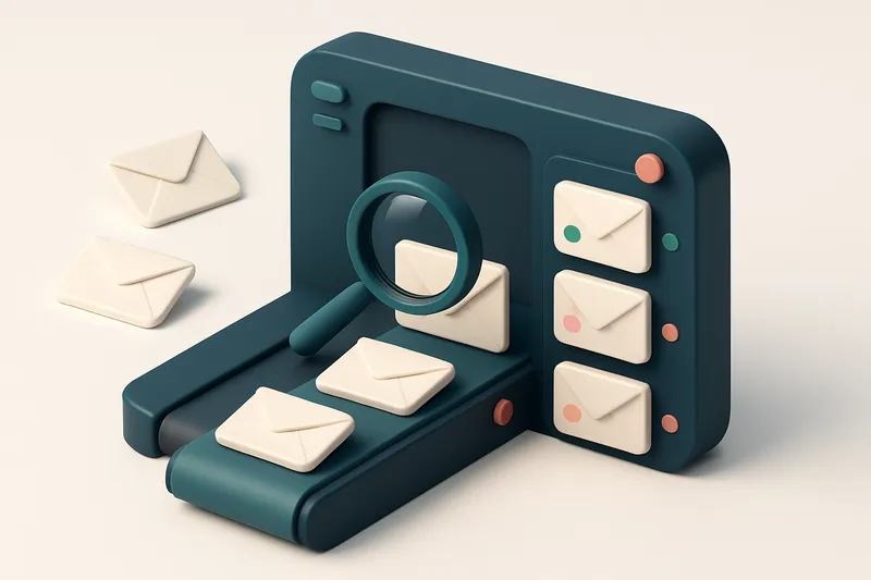 Hero: an isometric email verification dashboard with envelopes being processed through a conveyor belt marked 'valid', '