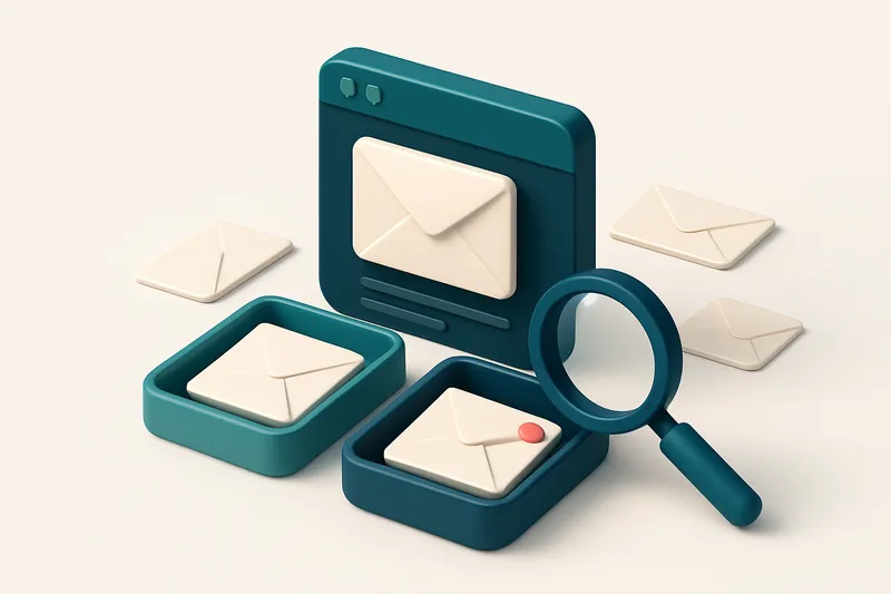 Hero: an isometric scene of an email checker tool, showing an inbox with envelopes sorted onto 'valid' and 'invalid' tra