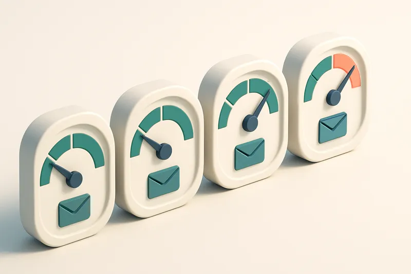 a row of four gauges showing signal strength across email services