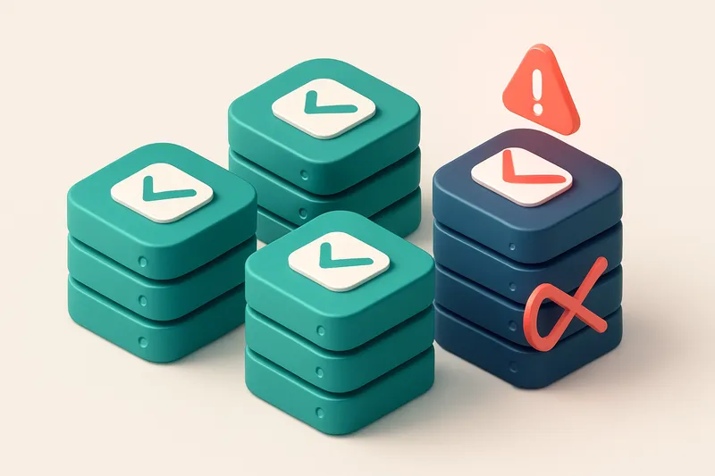 An isometric email server farm with three servers labeled 'SendGrid', 'Mailchimp', and 'HubSpot', each displaying a gree