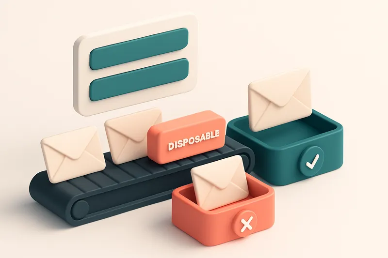 An isometric view of a digital e-commerce checkout funnel: input fields for name and email at the top, followed by a con