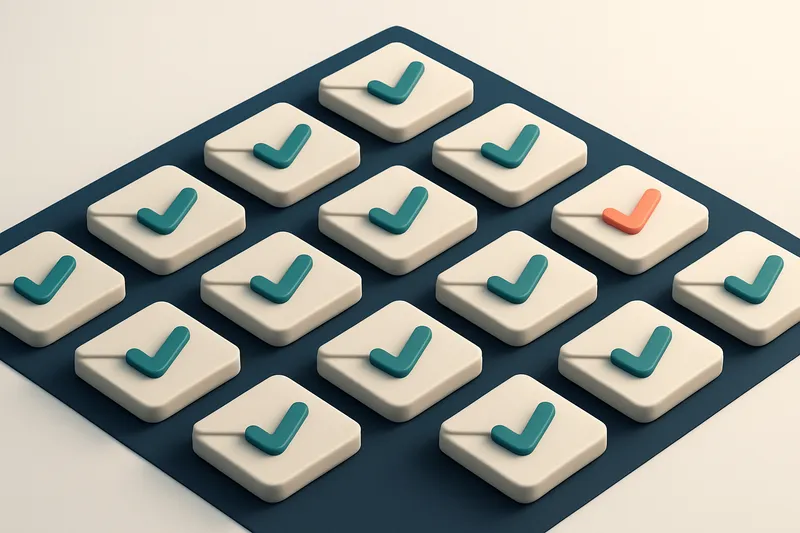 a grid of envelope icons arranged in a tight diamond pattern, each with a small checkmark inside