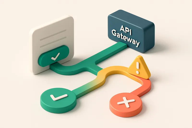 An isometric view of a digital signup funnel with a green 'valid' path, a red 'invalid' exit, a yellow 'risky' detour wi