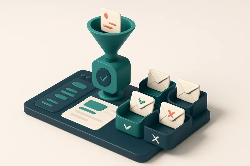 An isometric e-commerce site dashboard showing a funnel of incoming sign-ups feeding into a verification engine, with en