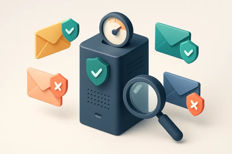 Hero: an isometric view of a secure email server tower with multiple colored envelopes labeled 'Mailchimp', 'Klaviyo', '
