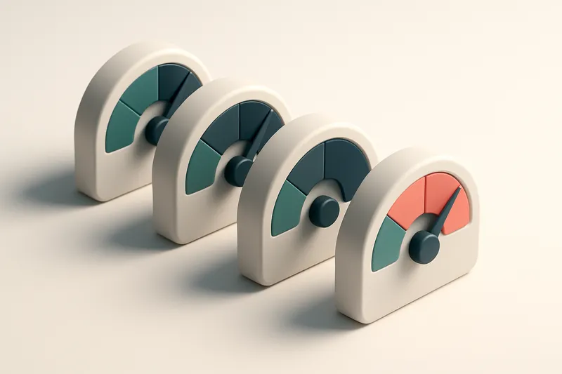 a row of four gauges showing email validity scores