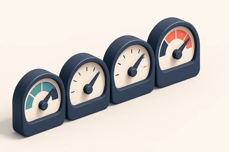 a row of four gauges showing levels from low to high, each labeled with a sender reputation metric