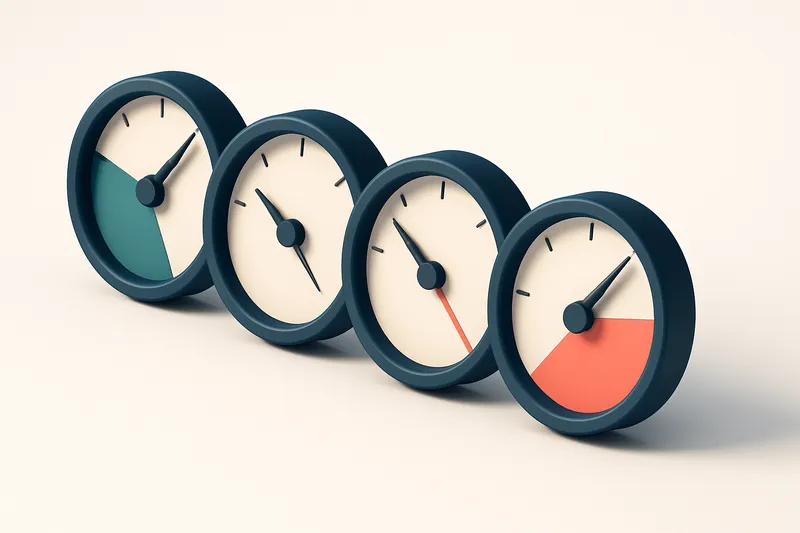 a row of four gauges with varying needle positions, slightly tilted to suggest fluctuation