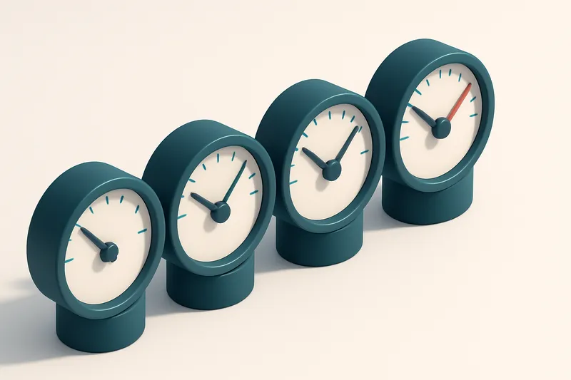 a row of four gauges with varied needle positions