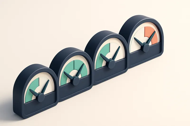 a row of four gauges, each showing varying levels of encoding correctness