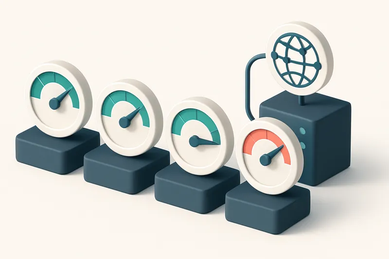 a row of four gauges showing sender reputation levels across a domain network