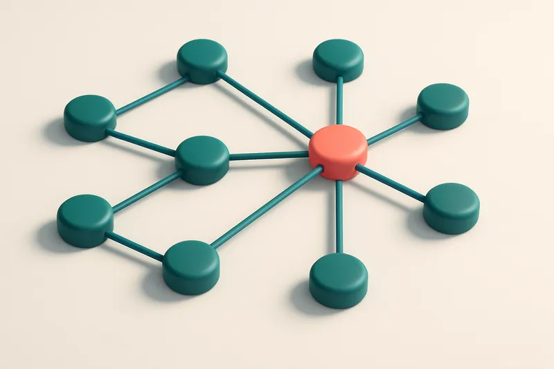 a network of small circular nodes connected by lines, each with a small IPv6 label