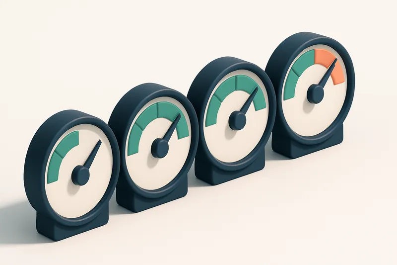 a row of four gauges, each showing a different level of DNS alignment