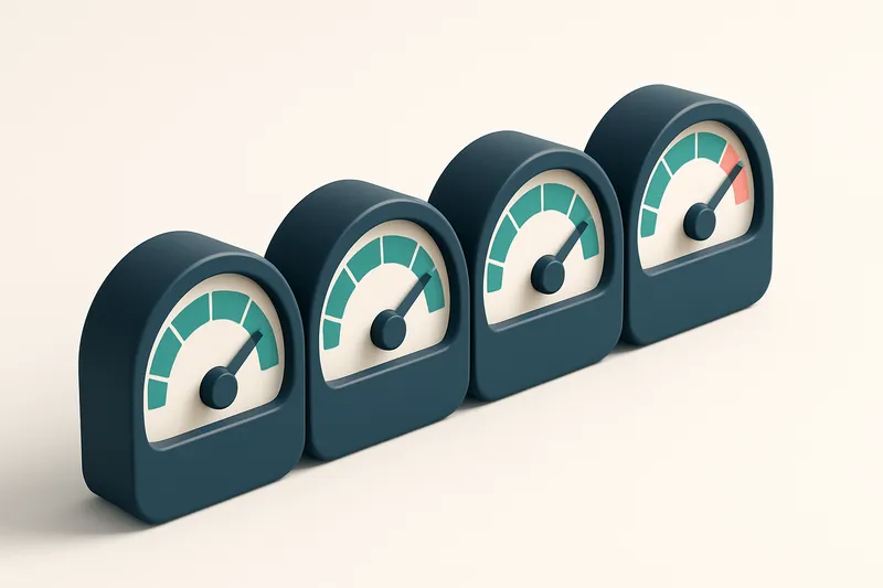 a row of four gauges showing connection load